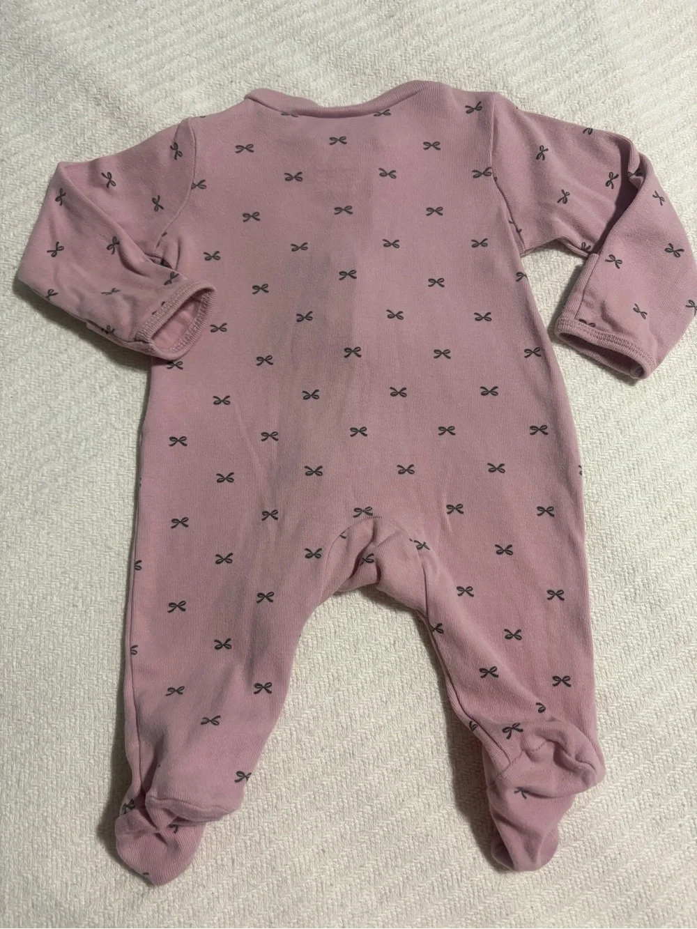 Carter’s Dusty Rose Bow 2 Way Zipper Footie Pajamas with Foldover Mittens 3M